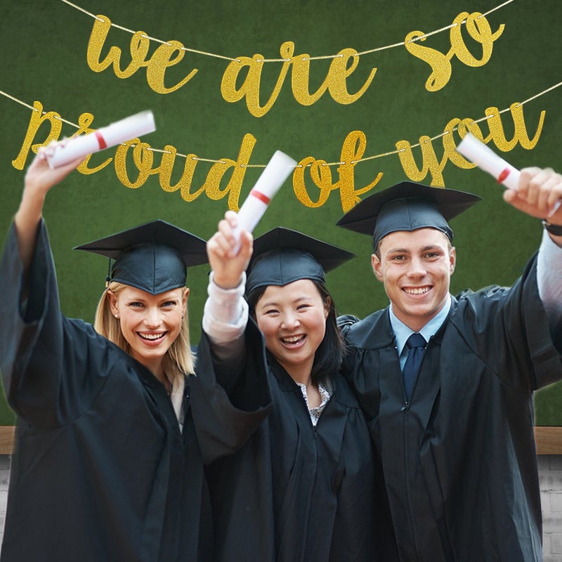 LeeSky 2025 Graduation Banner Party Decorations Gold Glitter We are So Proud of You Banner, Gold 2025 Congratulations Banners for High School College Graduation Party Decorations 2025 - Image 4